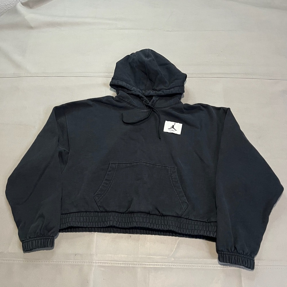 Nike Jordan Brand Women Black Loose Fit Crop Hoodie Sweatshirt Size M Athleisure